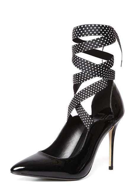 Black 'Gilly' Spot Ribbon Court Shoes